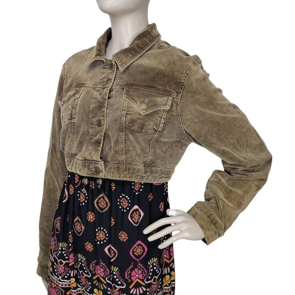 Vintage 90s Y2K Zana Di ZD Brown Corduroy Cropped Button-Up Jacket Size L/XL